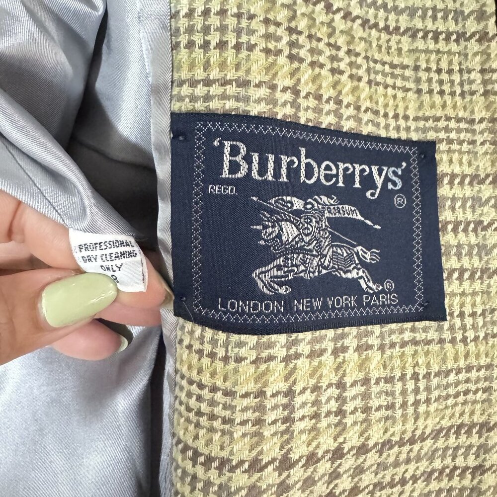 Vintage Burberrys Double Breasted Plaid Wool Blazer Jacket 90s Tailored Coat 8 - Picture 8 of 8